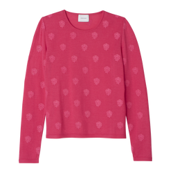 Round neck sweater , Pink - Embroidered knit