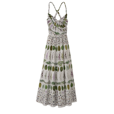 Long dress , Green - Printed poplin